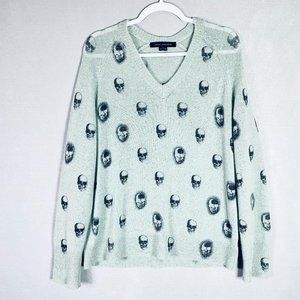 CHIC Skull Cashmere Sweater Womens M Light Green//Baby Blue Long-Sleeve 💙💀💙